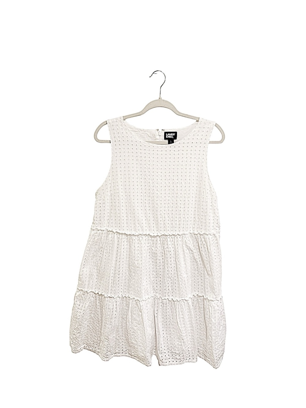 Lands' End White Eyelet Dress - Excellent Condition! Scandi - Cottage - Coastal
